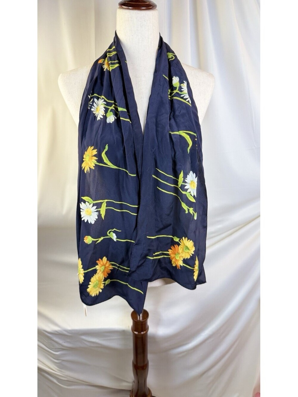 Talbots 100% Silk Large Rectangular Navy Blue Floral Print NWT Classic